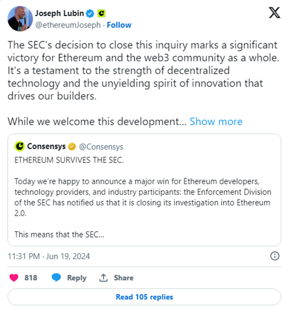 SEC's decision for Ethereum