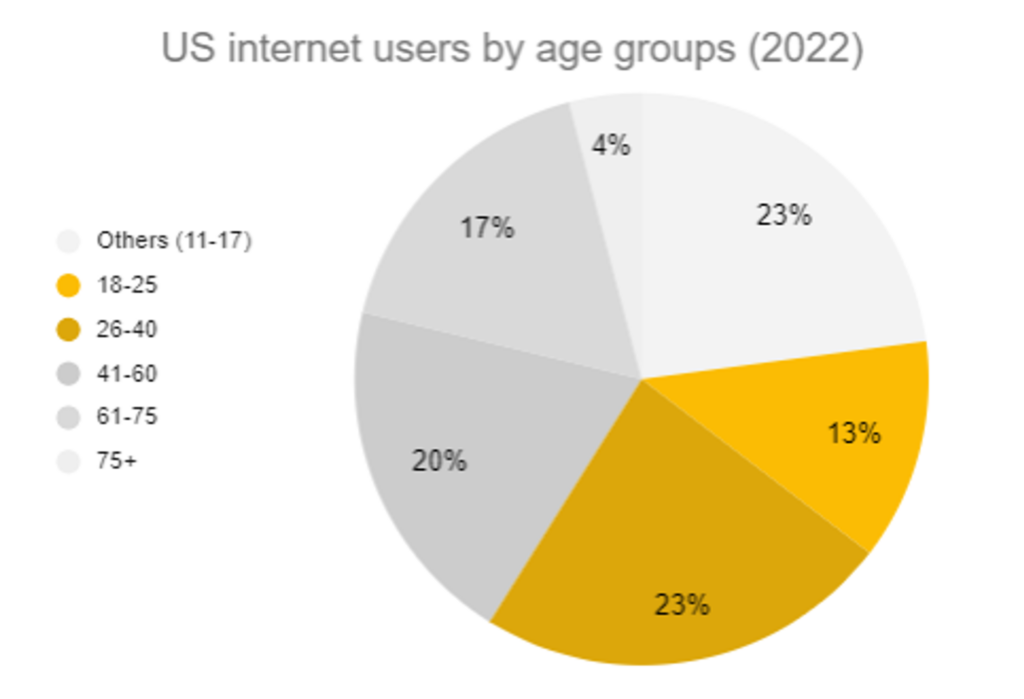 US Internet users by age group 2022