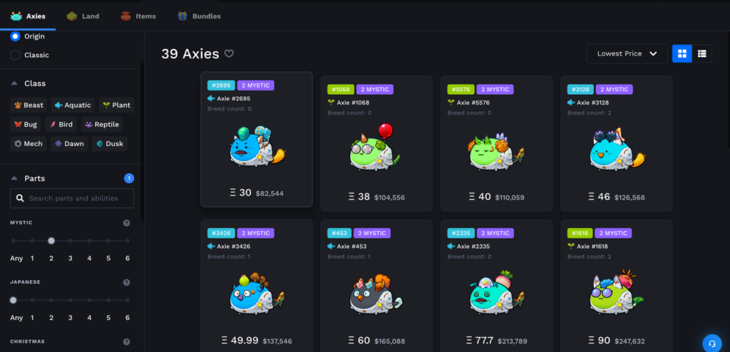 axies GameFi nft marketplace